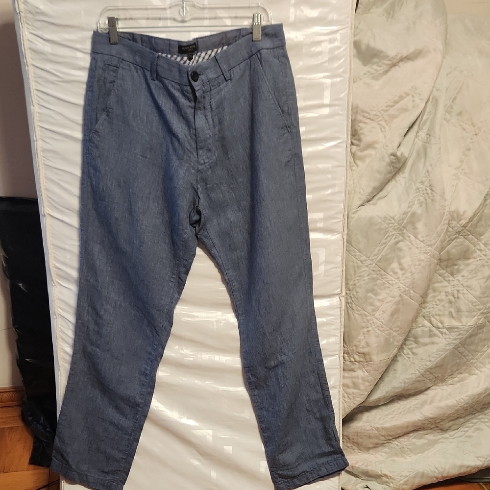 Banana Republic Aiden Fit Blue Linen Blend Trousers Sz 33/34